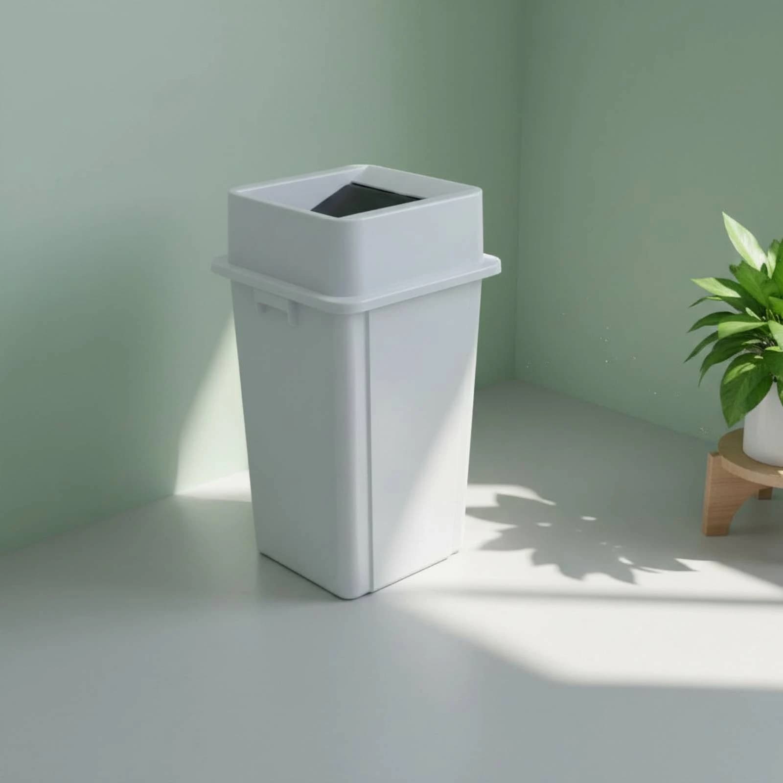 Swing Lid Trash Bin Sturdy Square Trash Can Plastic Garbage Bin Standard Liners Household Storage Space-Saving for Commercial