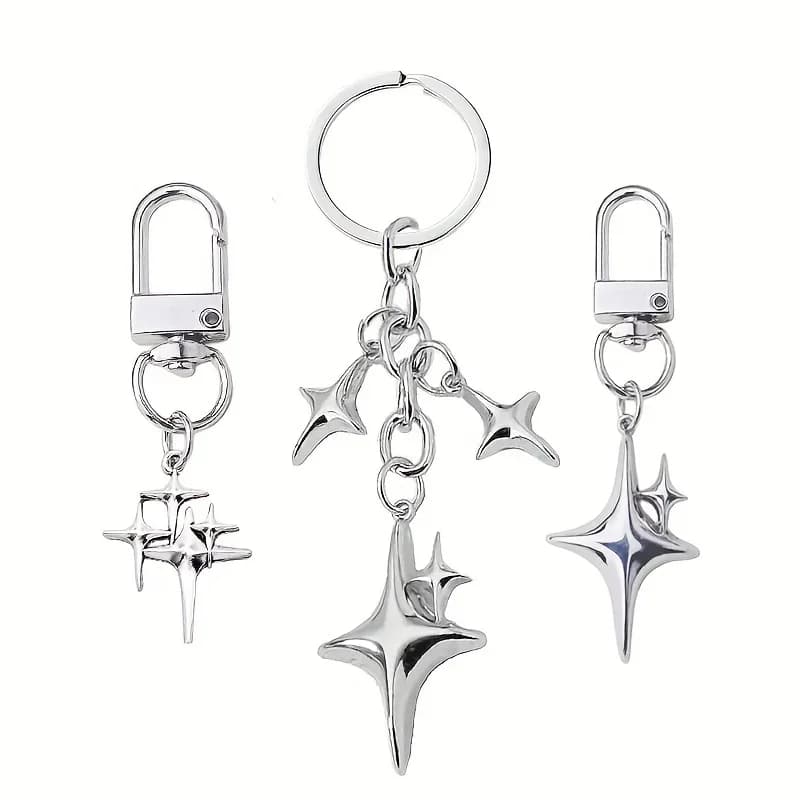 1 portachiavi alla moda in lega argentata con stella e luna - Elegante portachiavi per borse da donna, zaini, auto - Idee regalo per Eid, Ramadan, uso quotidiano
