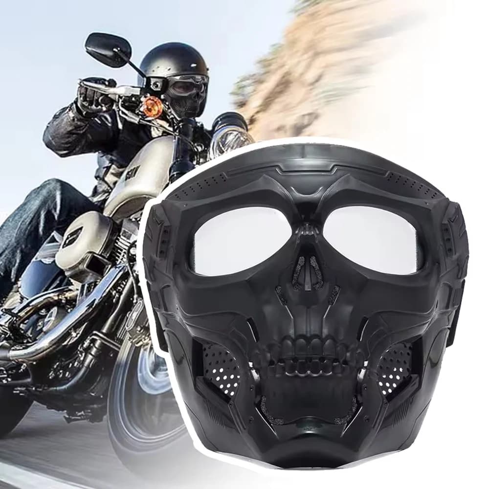 Occhiali colorati da ciclismo Maschera da scheletro con teschio per moto Maschera integrale antivento Gioco di paintball Maschera per casco di protezione tattica