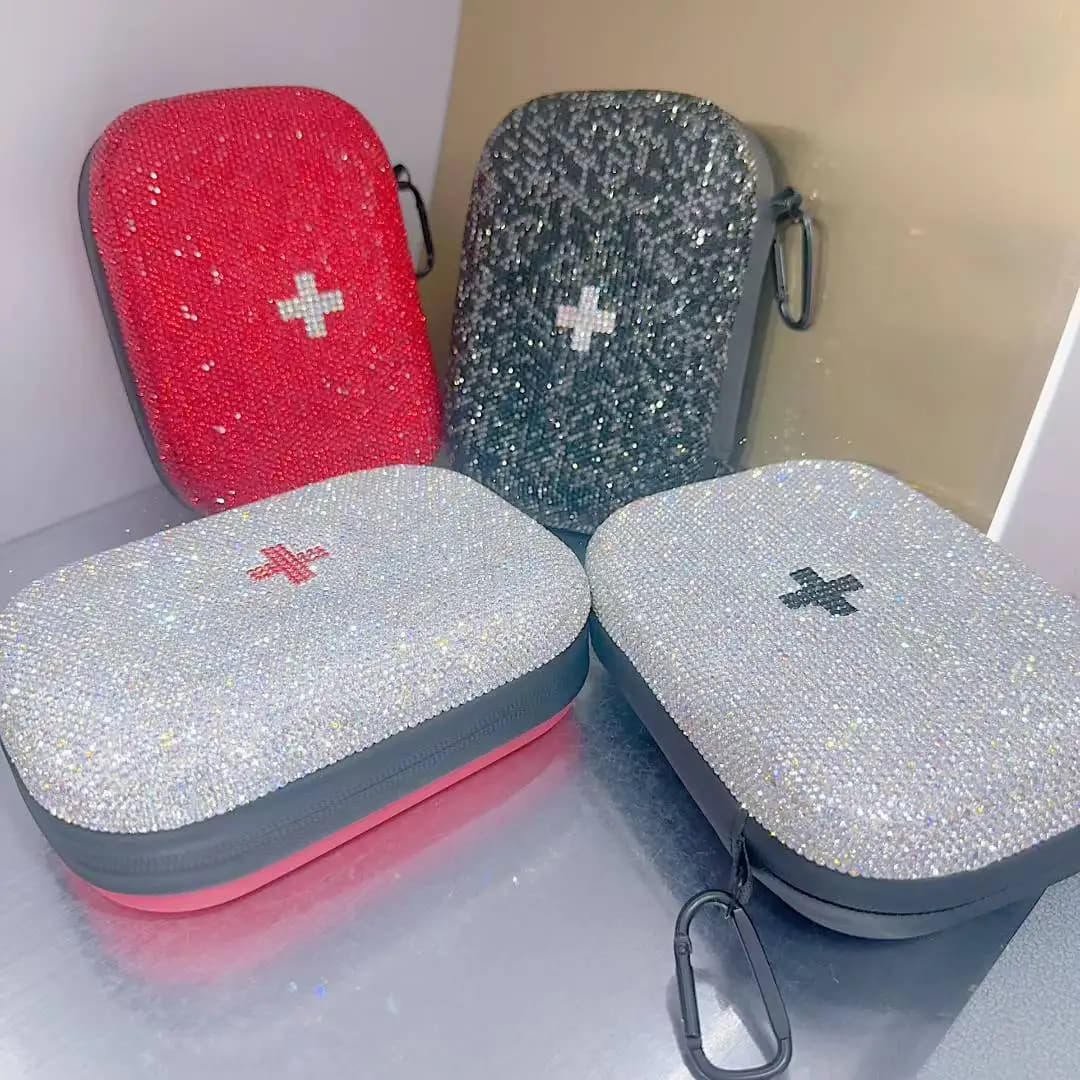 Kit di sopravvivenza di emergenza con diamante Bling Borsa medica da viaggio per esterni Mini kit di pronto soccorso per auto Custodia per medicinali con fibbia
