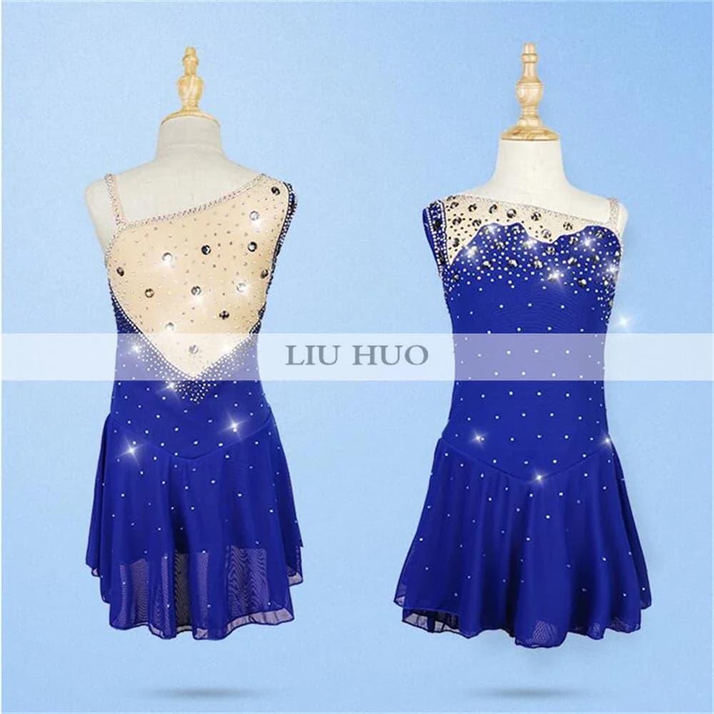 LIUHUO Donna Ragazza Performance Aldult Ginnastica Concorso Body Pattinaggio di Figura sul Ghiaccio Vestito Costume da Ballo Senza Maniche Blu Navy