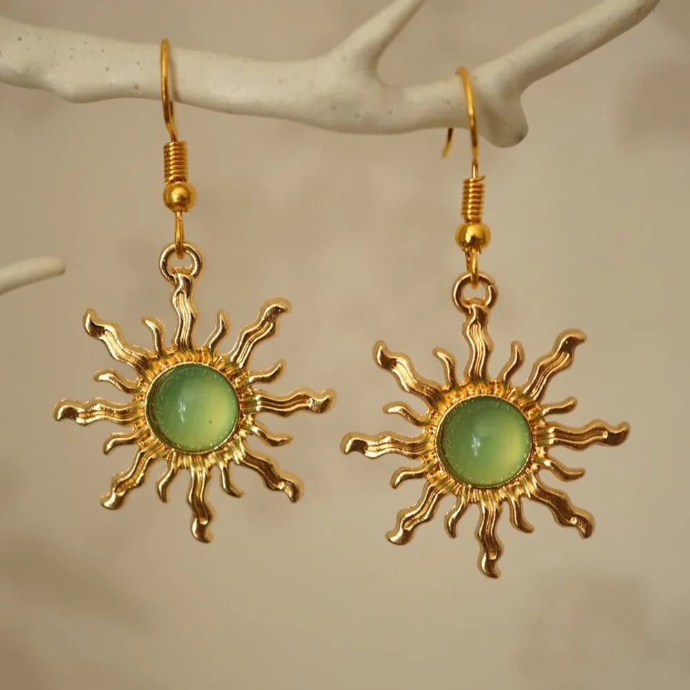New Fashion Bohemia Gold Color Sun Green Transparent Flower Dangle Earrings for Women Exaggerate Retro Jewelry Accessories Gifts