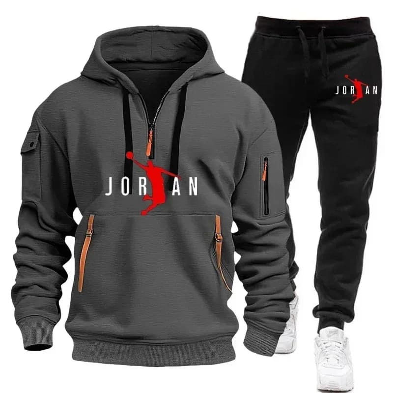 Men's hoodie and sweatshirt set for autumn and winter, fashionable and trendy sportswear, casual sweatshirt