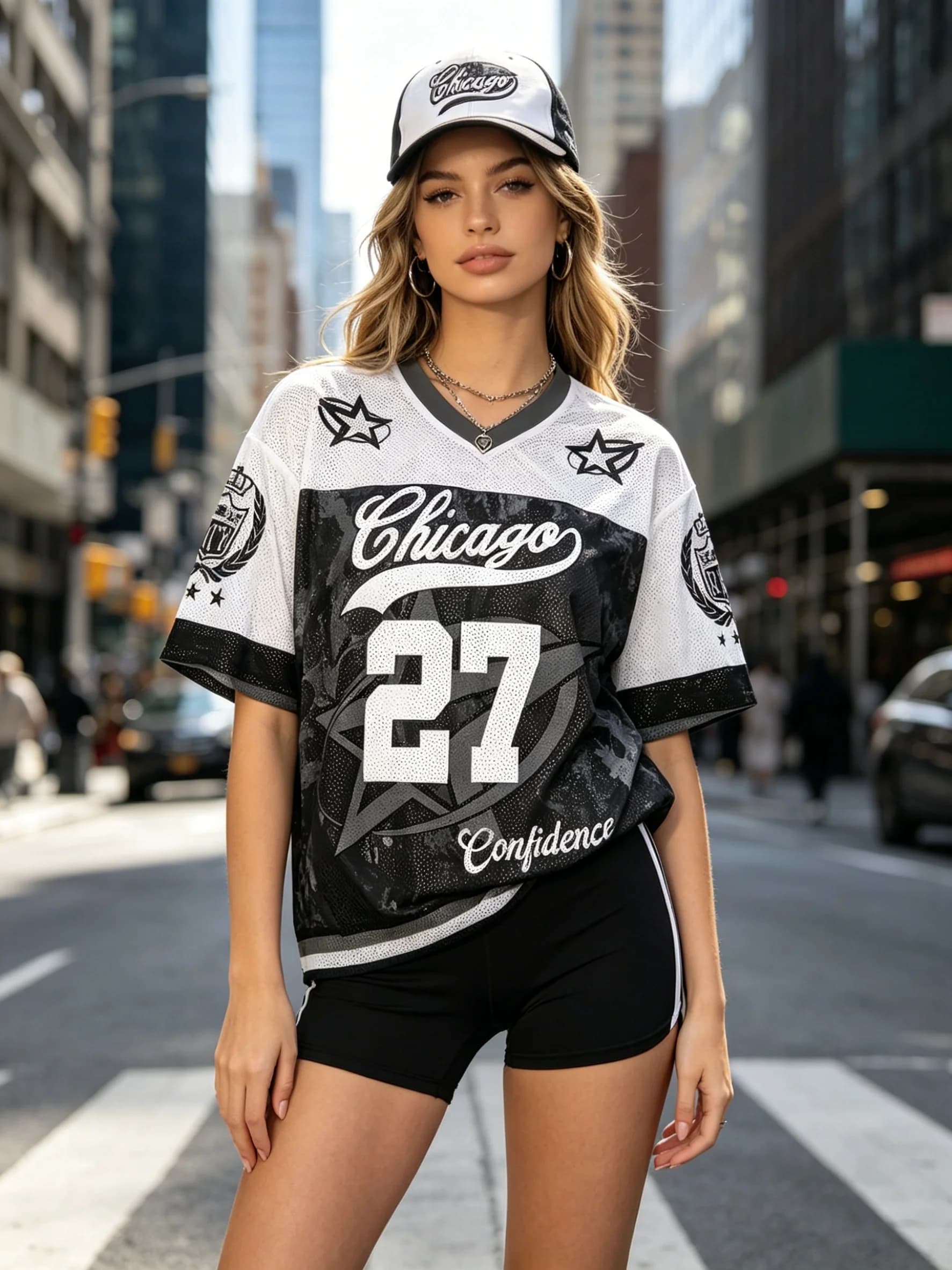 Women's Summer T Shirt Chicago Hockey Team jersey V Neck Mesh Short Sleeve T shirt Oversized Athletic Top Female Leisure Outfit