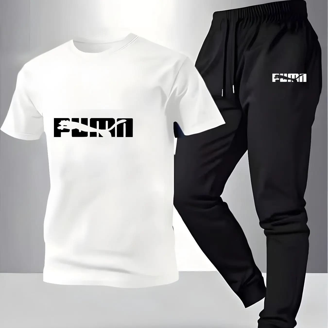 Men's Sports Set in Breathable Cotton, T-Shirt with Printing and Comfortable Pants for Fitness and Home