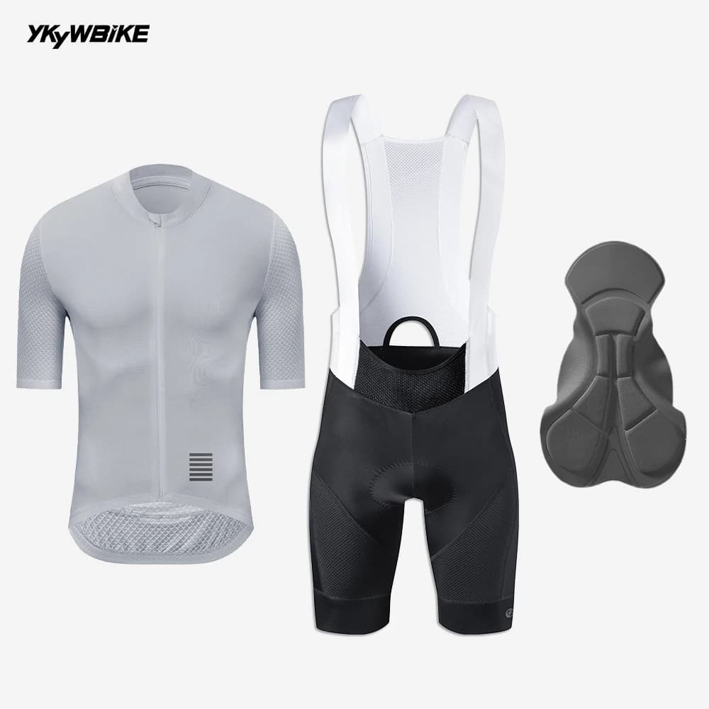 YKYW Summer Men's Cycling Knit Set Short Sleeve Cycling Knit Shorts with Suspenders Breathable Bike Clothing Mtb Bike Clothing