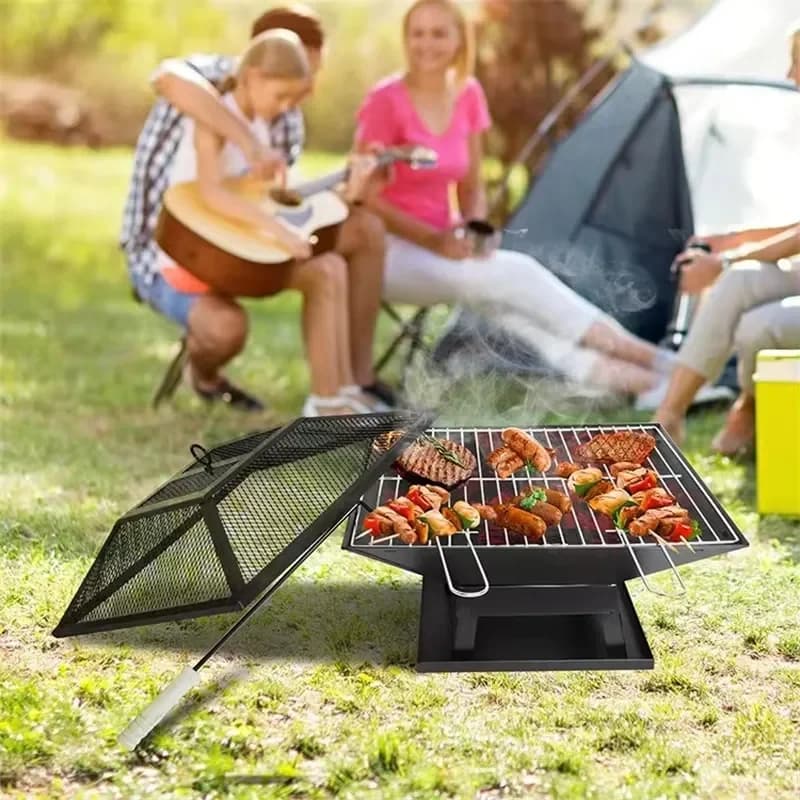 for Iron Tea Stove BBQ Open Hearth Charcoal Grill 47x14cm Outdoor Cooking Camping Combination Grill Portable Durable for