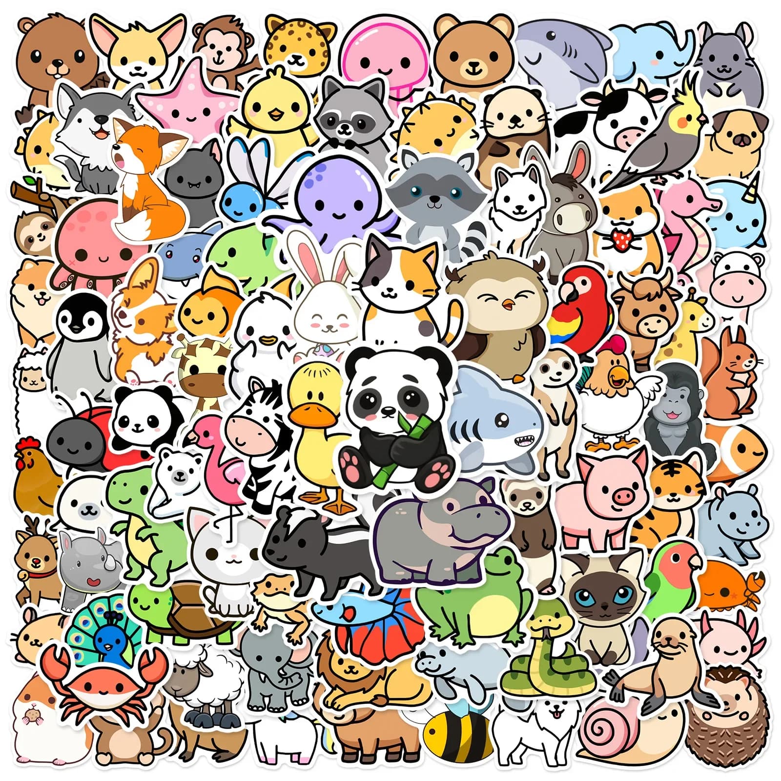 100 pezzi simpatici mix animali graffiti adesivi fai da te laptop telefono chitarra notebook valigia tazza adesivo cartone animato impermeabile giocattolo per bambini