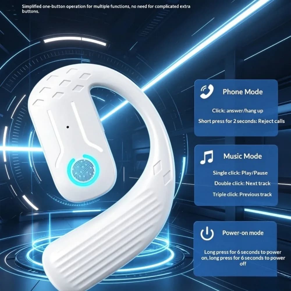 Wireless Bluetooth Earbuds Non in Ear Ear Clip Design Imperceptible Wearing Noise Cancellation HiFi Lossless Sound Ultra Long