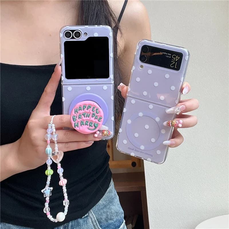 Custodia per telefono magnetica coreana a pois viola per Samsung Galaxy Z Flip 7 6 5 4 3 Flip6 Flip7 Cover con custodie a catena con supporto Magsafe