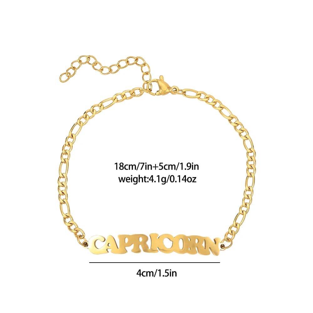 Classico 12 il zodiaco lettera braccialetto dorato in acciaio inossidabile Gemini Sagittario Capricorno Pesci Toro Bracciale a catena