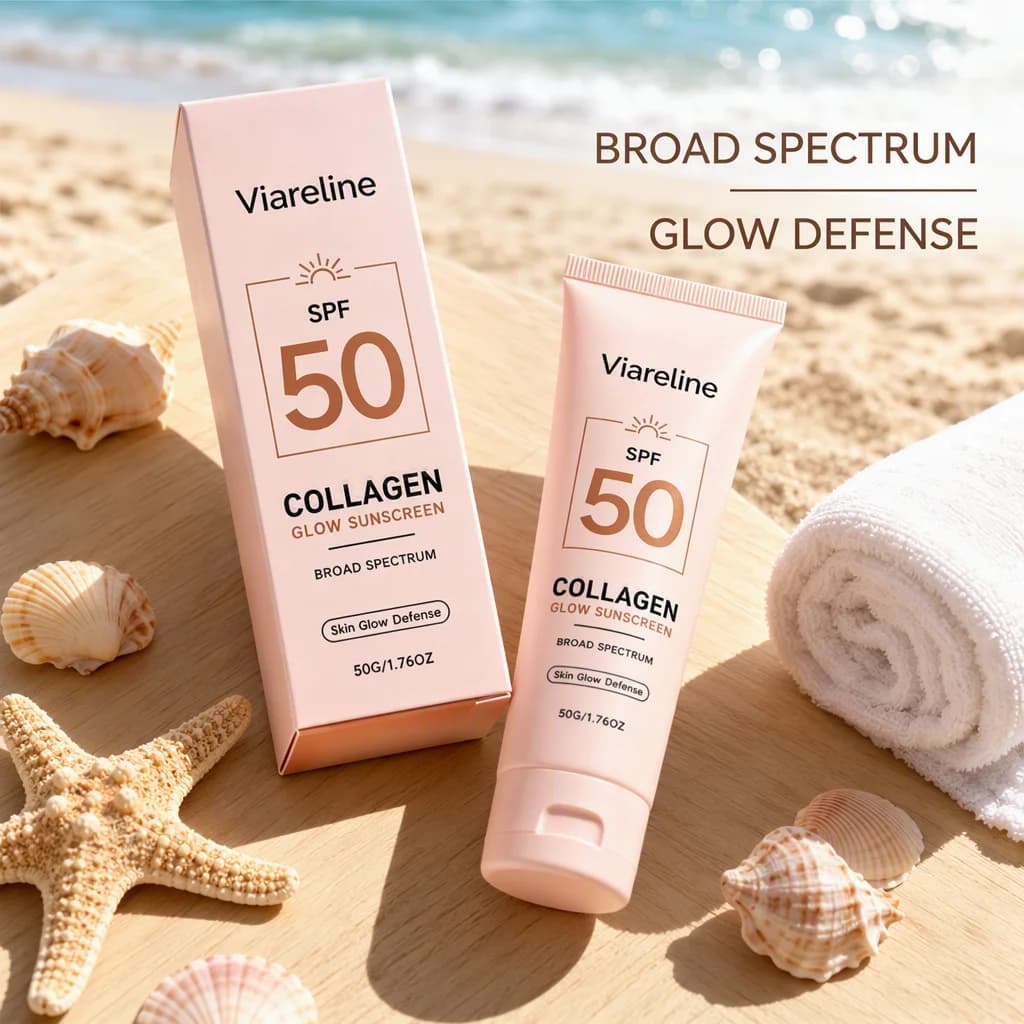 Collagen Sunscreen Face Cream SPF50+ Sun Protection UV Gentle Lightweight Hydrating Non Greasy Long Lasting Face Body Protection