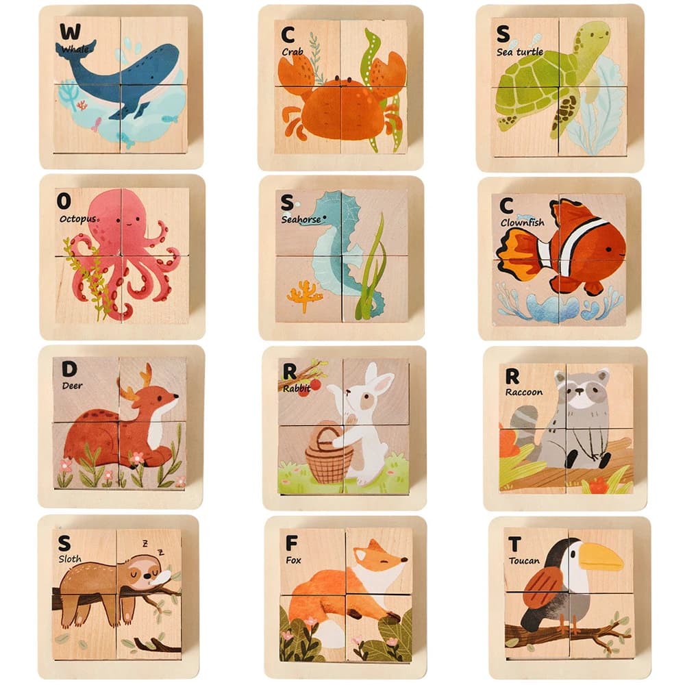 Giocattoli Montessori in legno per bambini Puzzle 3D da tavolo per 1-3 anni Gioco di puzzle cognitivo per bambini Abilità motorie fini Giocattoli educativi