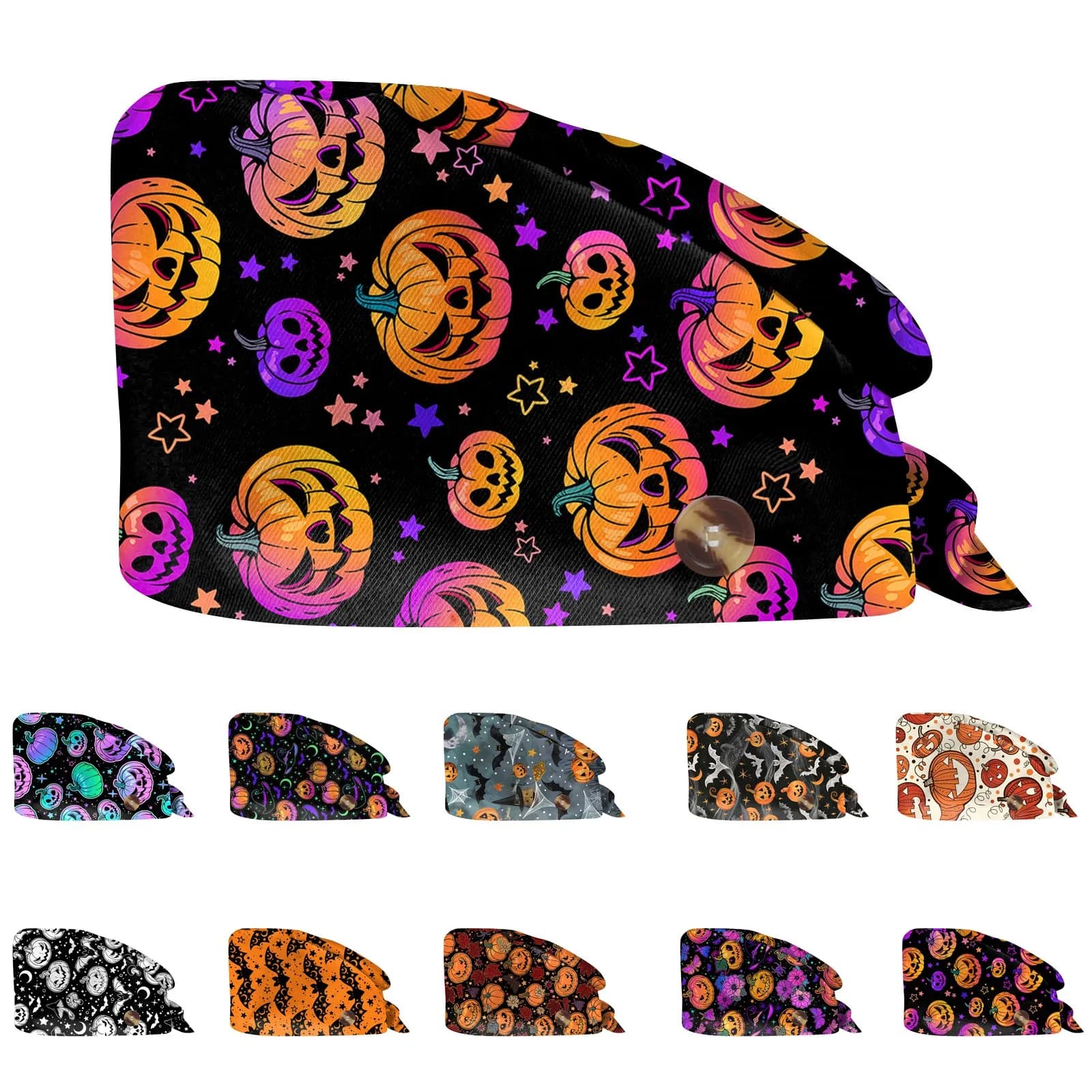 Halloween Cartoon Printing Scrubs Caps Hat Women Nurse Cap Pet Clinic Work Hat Scrub Hats Festive Accessories Nurse Hat