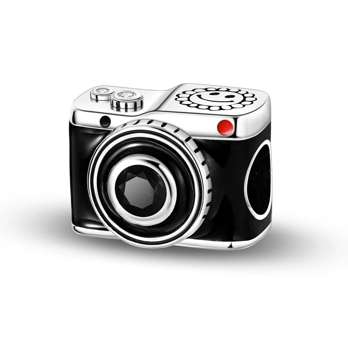 Ciondoli Fotocamera in Argento Sterling 925 Nero con Smalto Nero e Perline CZ Trasparenti, Adatti per Bracciali e Collane, Gioielli per Amanti della Fotografia Donna