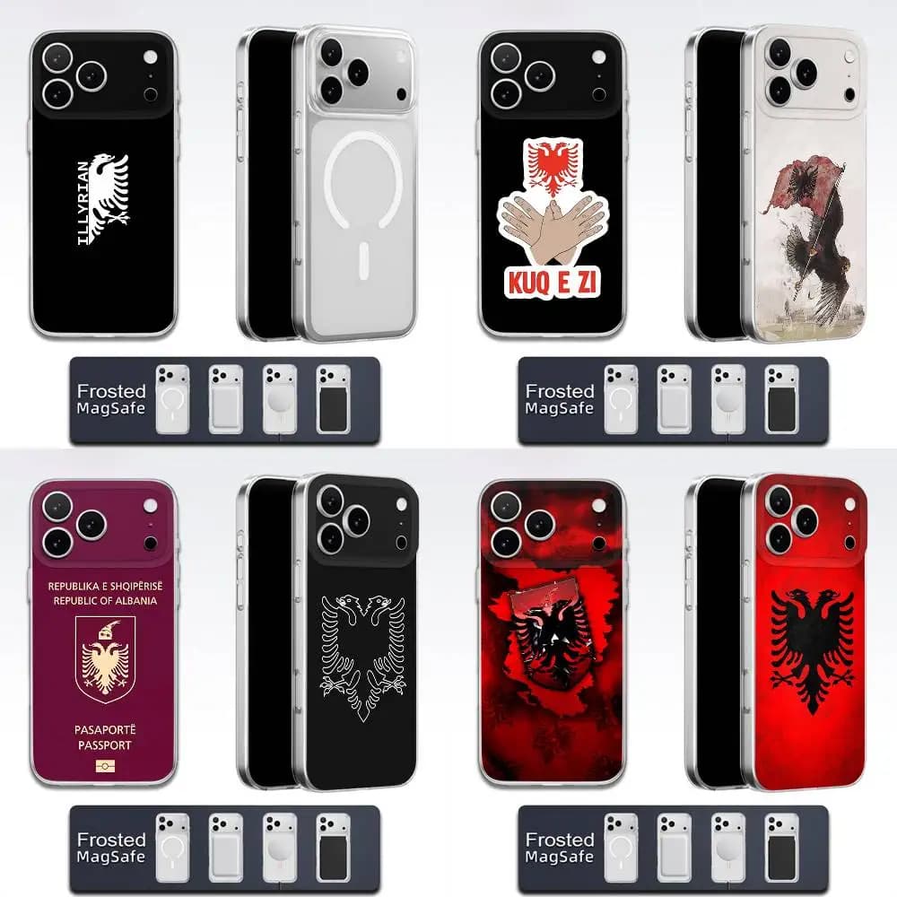 Custodia per telefono illyrian con bandiera dell'Albania per iPhone 17,16,15,14,13,12,11,Pro,Max,Plus,E,Air,Mini Magsafe trasparente
