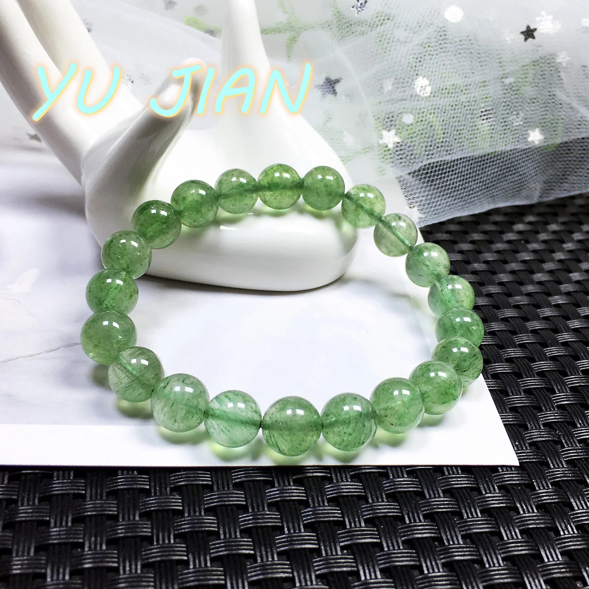 Nuovo naturale Lucky Guardian Transit Handring Braccialetti al quarzo verde-fragola Bracciale con perline di cristallo verde Trasferimento di gioielleria raffinata