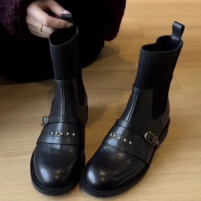Scarpe corte da donna eleganti con tacco medio per stivali da donna con calzino Stivaletti da donna con punta tonda Calzature elastiche marroni comode