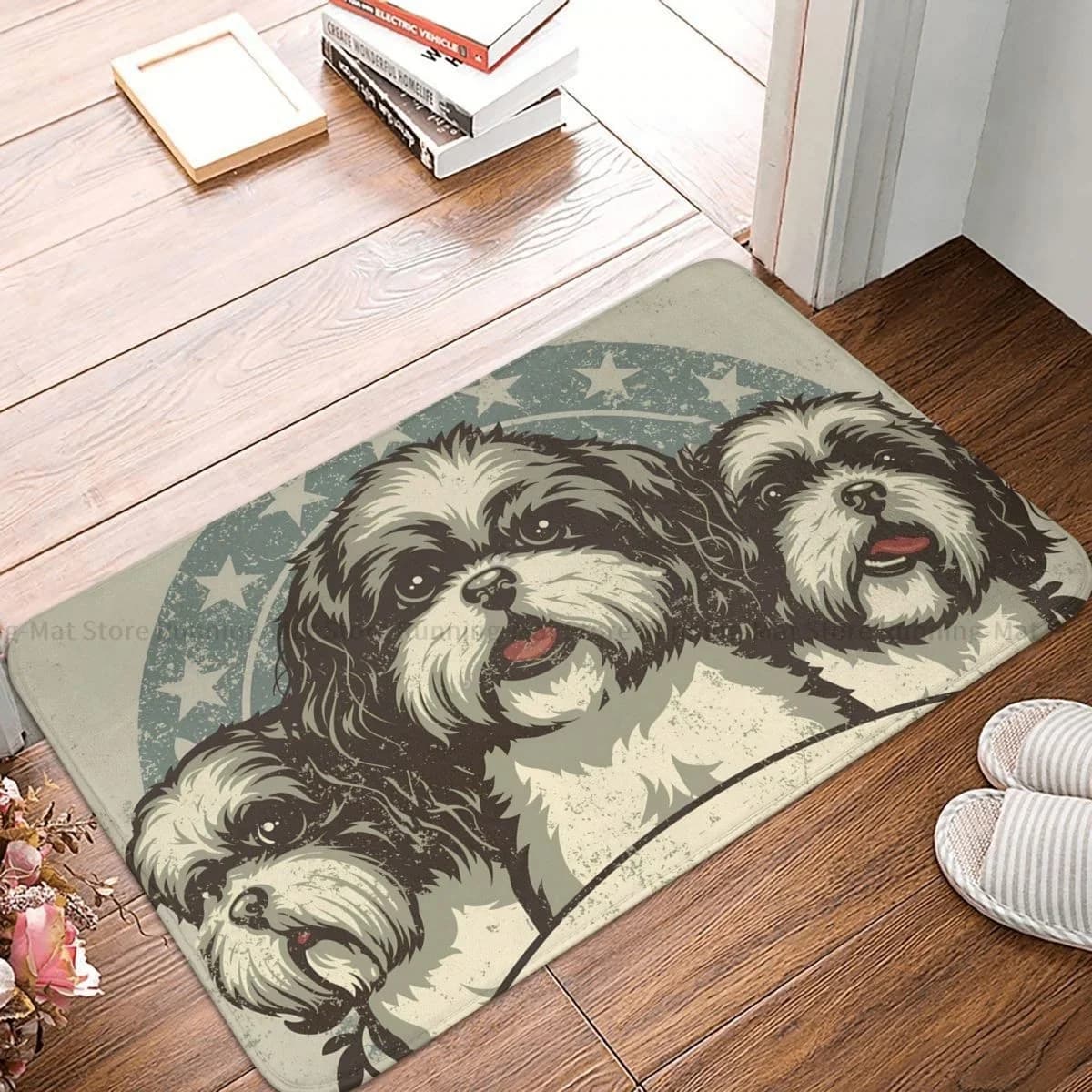 Adorabile tappetino Shih Tzu Trio: arredamento affascinante e confortevole per gli amanti degli animali domestici, perfetto per soggiorni e ingressi