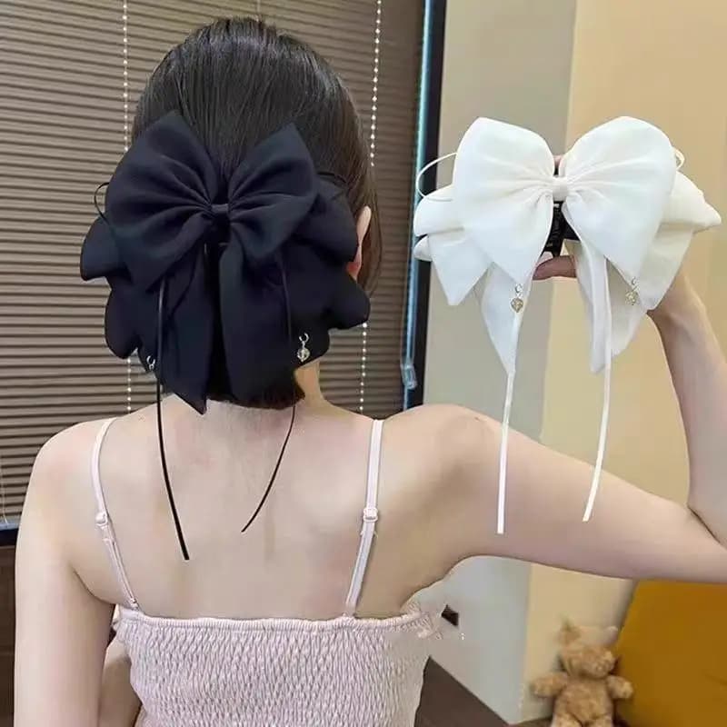 Forcina per capelli con fiocco di temperamento alla moda per donne e ragazze, nastro con fiocco, coda di cavallo, artiglio per capelli, accessori per capelli con clip di squalo dolce