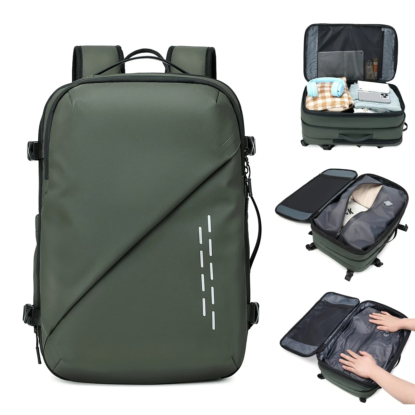 Cross border backpack with large capacity, fashionable and simple men's vacuum compression bag, expandable travel computer backp