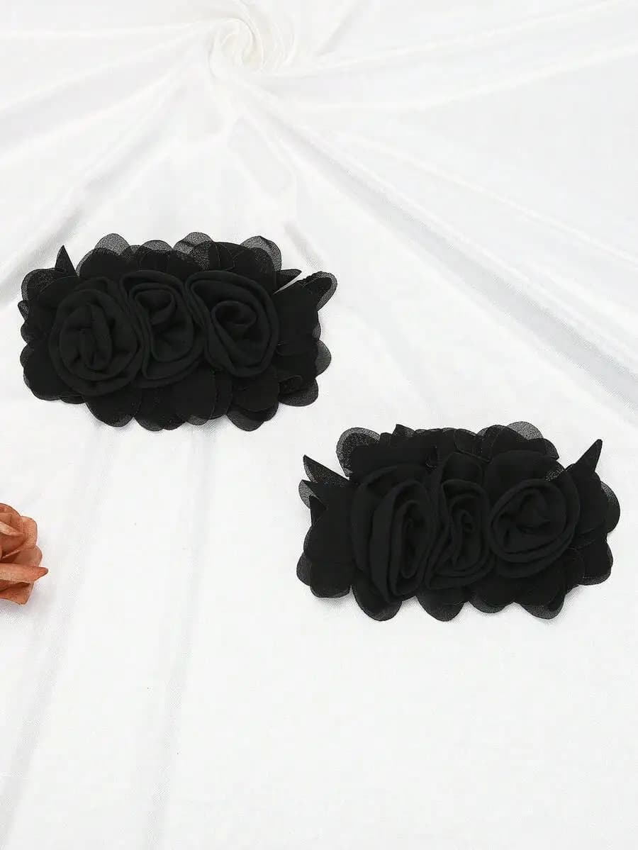 2pcs Romantic Black Rose Flower Shoe Clips For High Heels Loafers Sandals