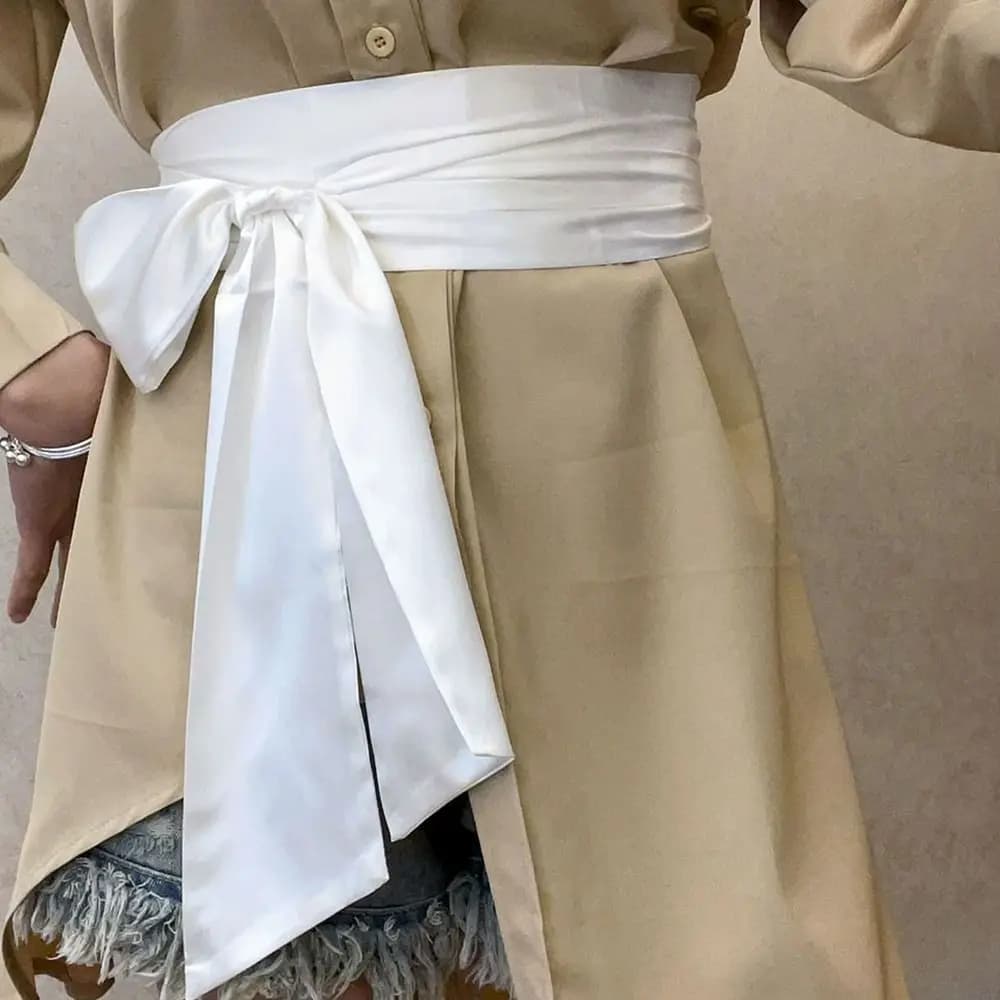 Cintura in raso di seta alla moda con fiocco, larga e decorativa, con lacci, per fai da te, per gonne, vestiti e top