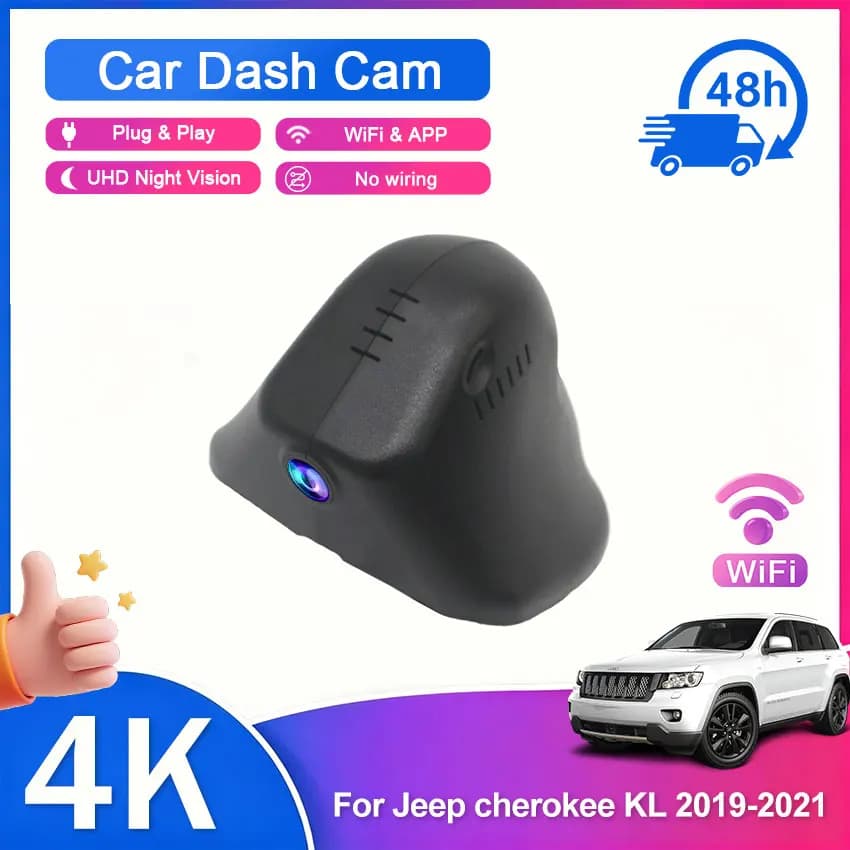 4K UHD Dash Cam WiFi Car DVR Front and Rear Dual Lens Auto Car Camera with Night Vision For Jeep cherokee KL 2019-2021 (Model A)