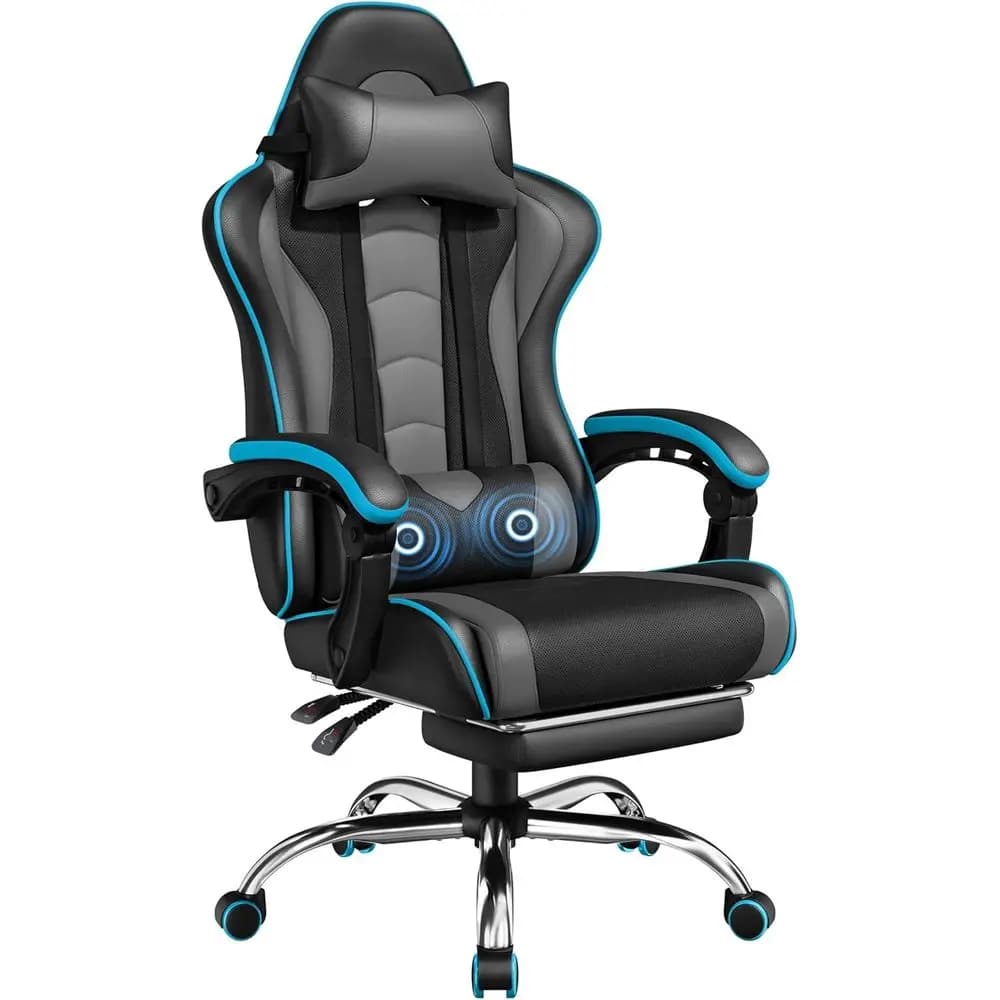 Sedia da Gaming Ergonomica Girevole con Massaggio, Supporto Lombare e Altezza Regolabili, Nero/Grigio