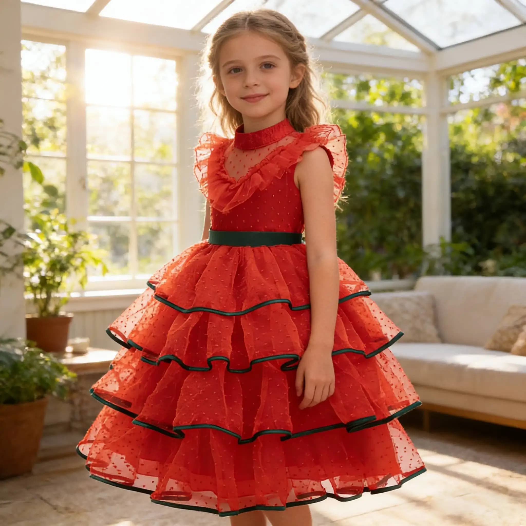 Abito da ballo rosso in tulle per bambine 2026, vestito da principessa per ragazze 3-12 anni, abito in pizzo per spettacoli, vestito per feste di Natale