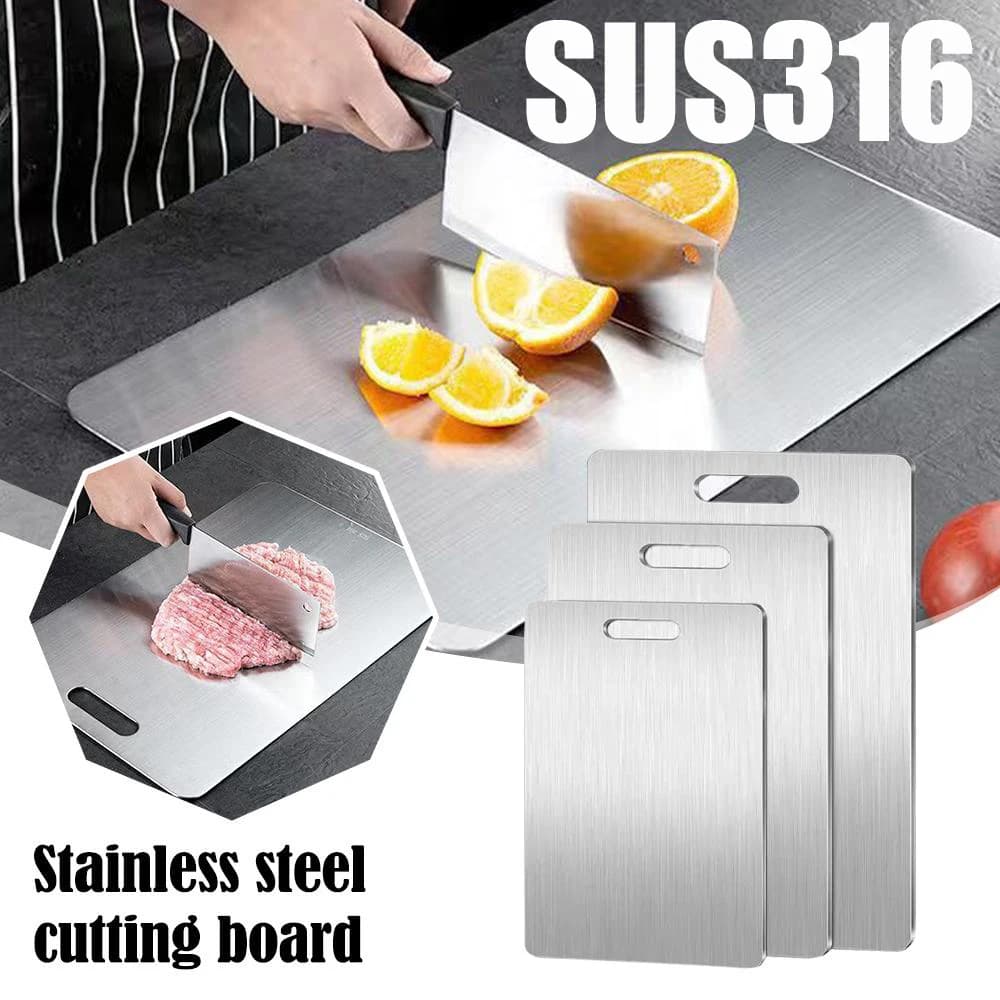 Tagliere in Titanio e Acciaio Inox 316 per Cucina, Doppio Lato, Grado Alimentare, Portatile, per Tagliare Frutta e Carne