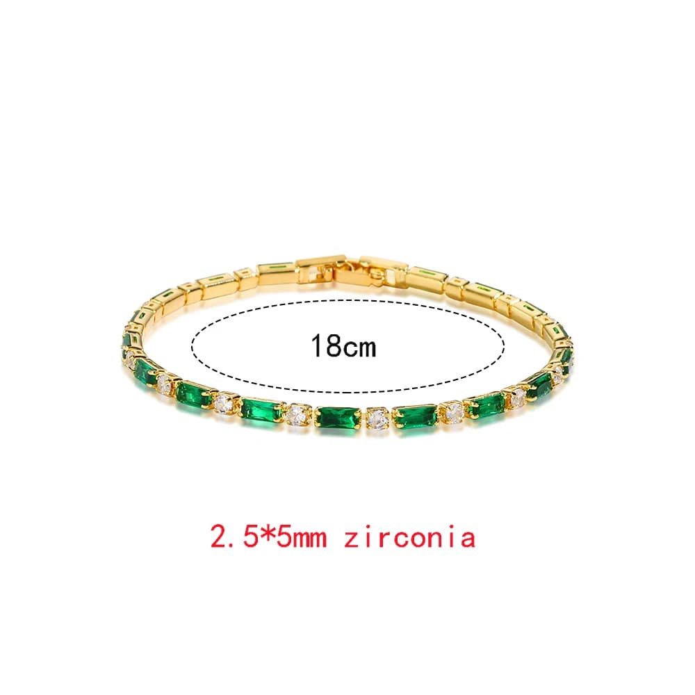 New Trendy Emerald Cubic Zirconia Jewelry 18K Gold Plated Charm Green CZ Crystal Tennis Female Bracelets Bangles for Women Gift