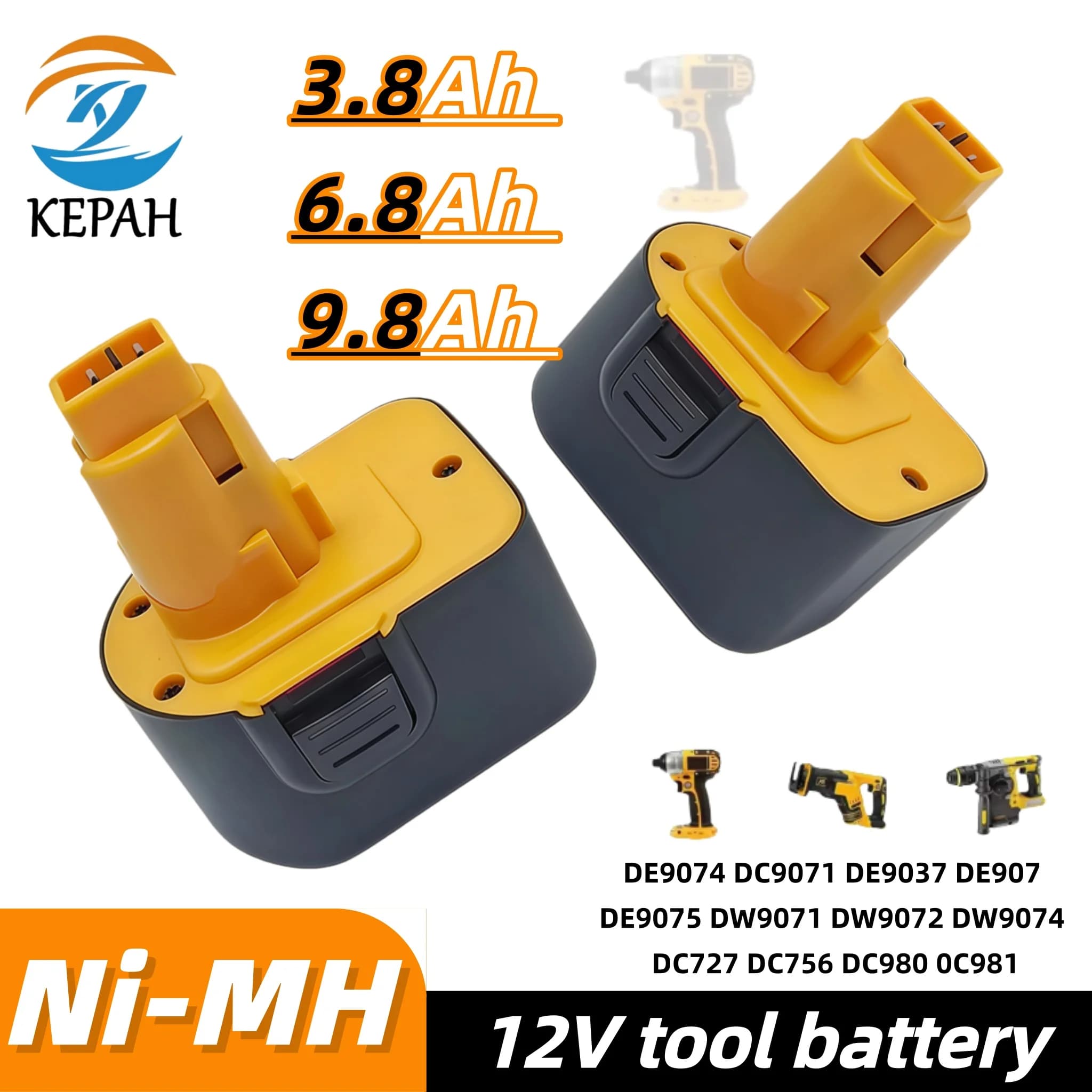 12V Durable Ni-MH Replacement Battery｜3.8-9.8Ah Fully Compatible with DW9072/DE9074 Series