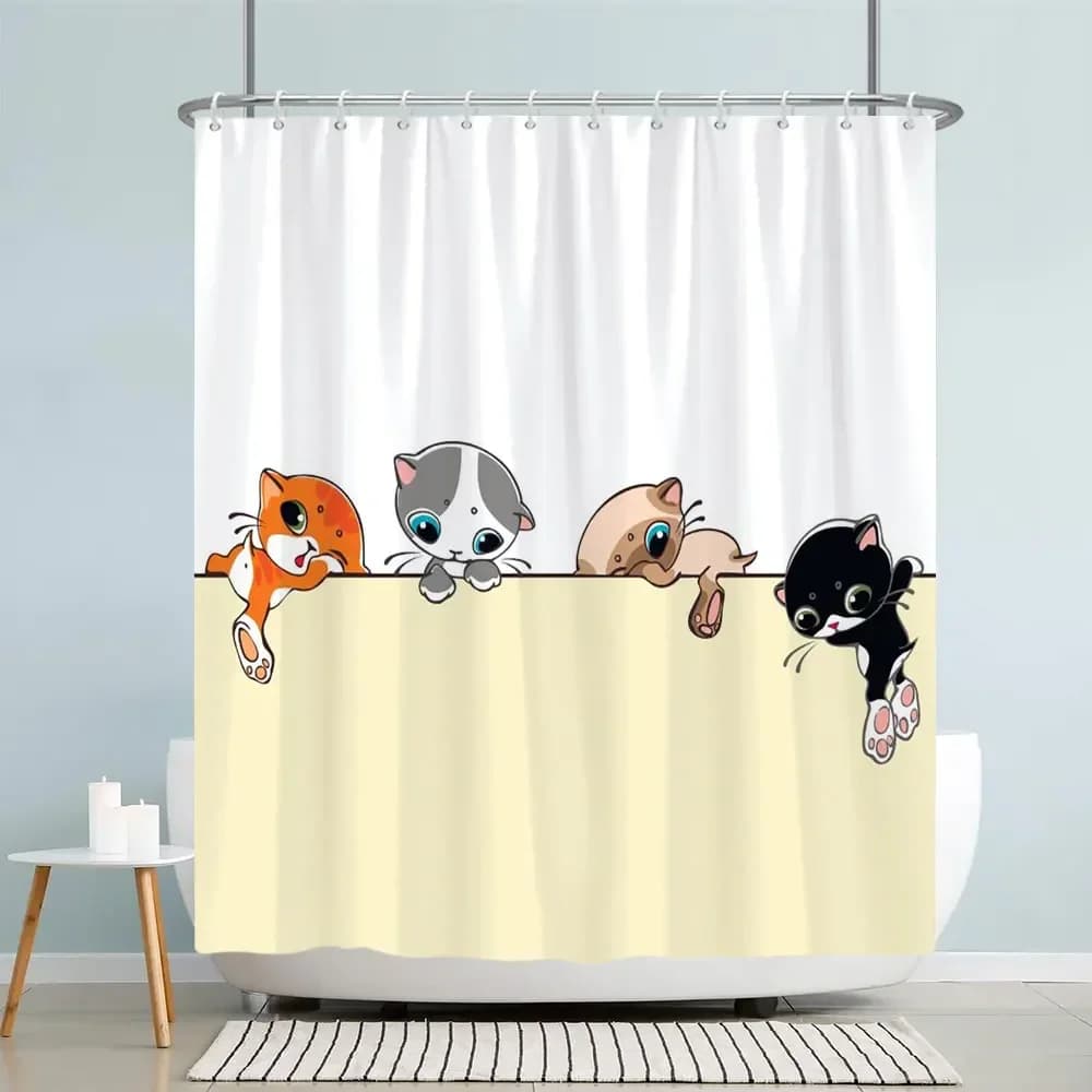 Tenda da doccia per animali dei cartoni animati per bambini Lettere divertenti Blu Acquerello Pesce Tessuto in poliestere Tende da doccia lavabili Decorazioni per il bagno