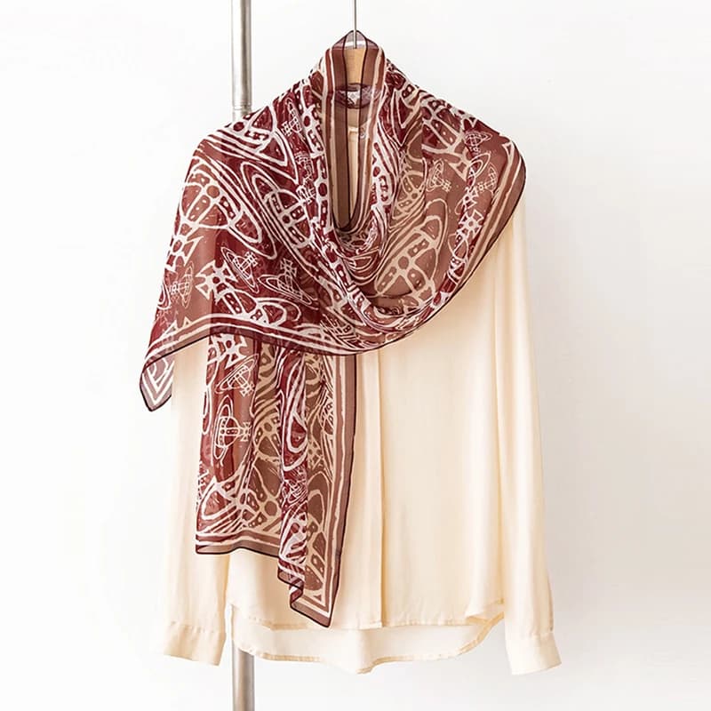 Women's Brown Silk Scarf Sun Protection Breathable Summer Long Neck Wrap For Spring Vacation on Luxury Beach