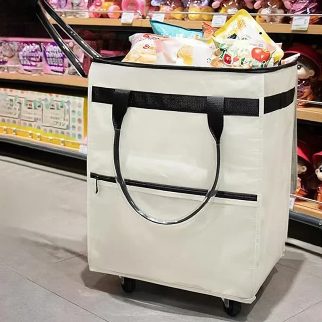 Reusable wheeled shopping bag, shopping cart, foldable rolling tote bag, lightweight zipper shopping cart for travel, outdoor