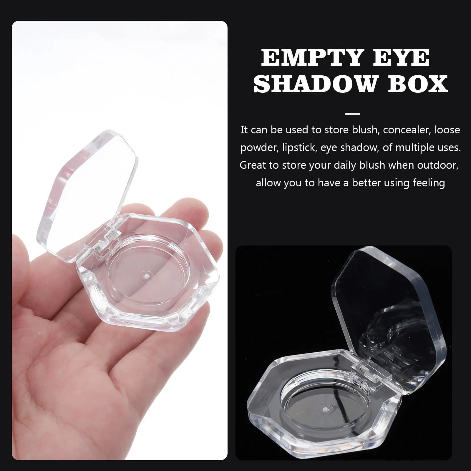 4 rechargeable hexagonal empty containers for eye shadow, blush, lip balm, compact travel case for makeup
