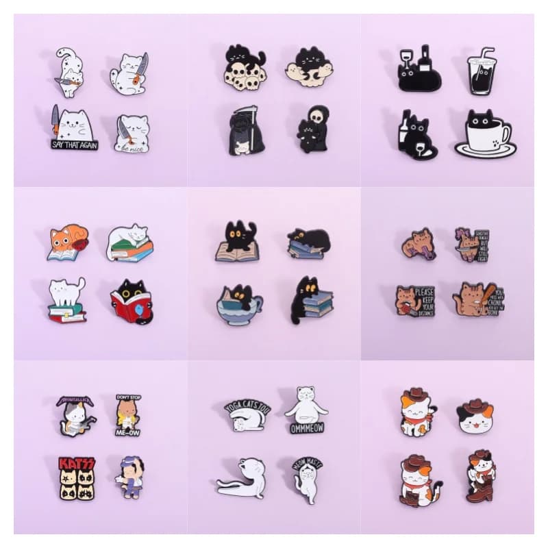 4Styles Cartoon Animal Collection Enamel Pins Cute Cat Metal Backpack Women's Brooches Lapel Badge Fashion Jewelry Accessories