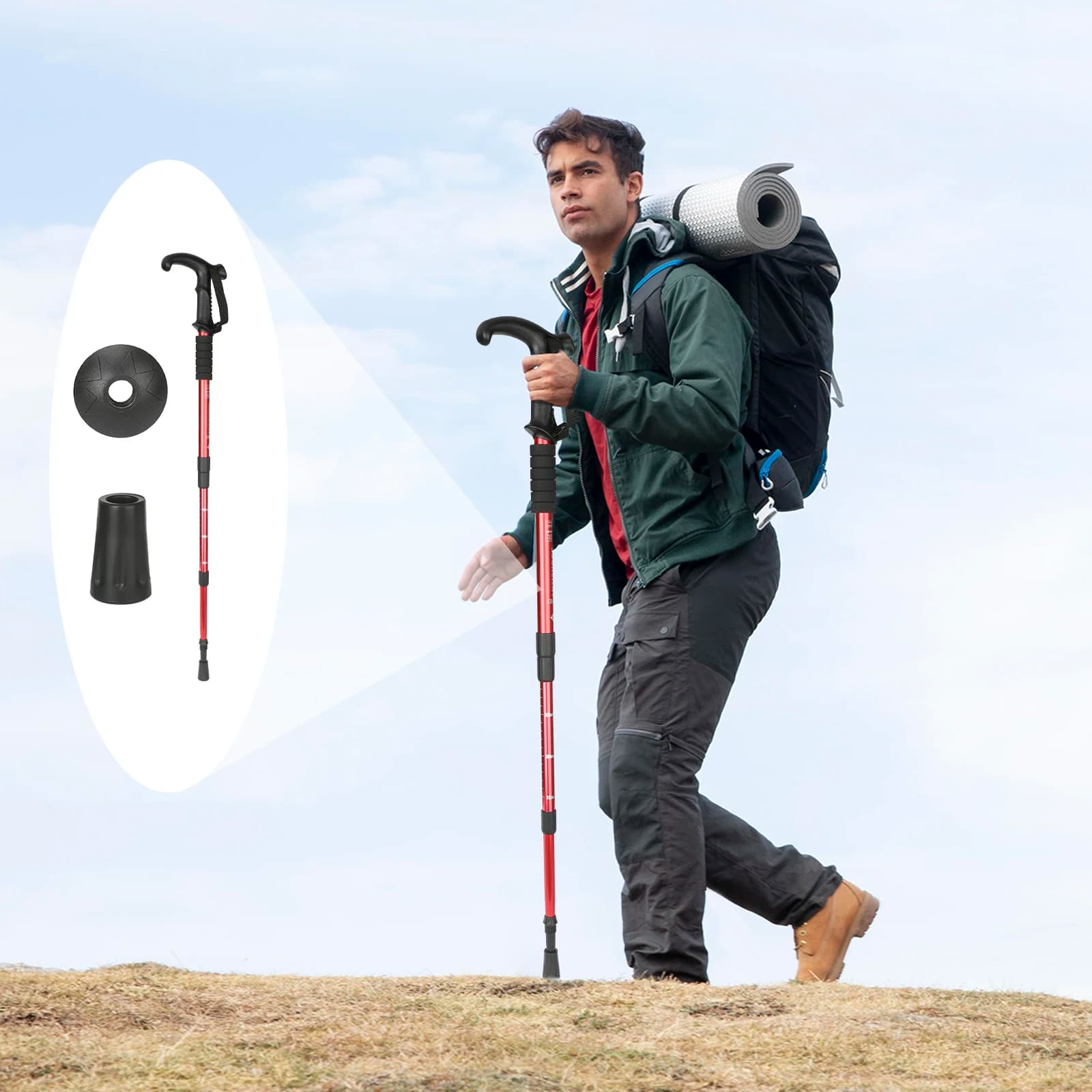Telescopic Trekking Stick in Aluminium Alloy, Adjustable Walk Stick, Foldable Light Stick for Camping and Hiking