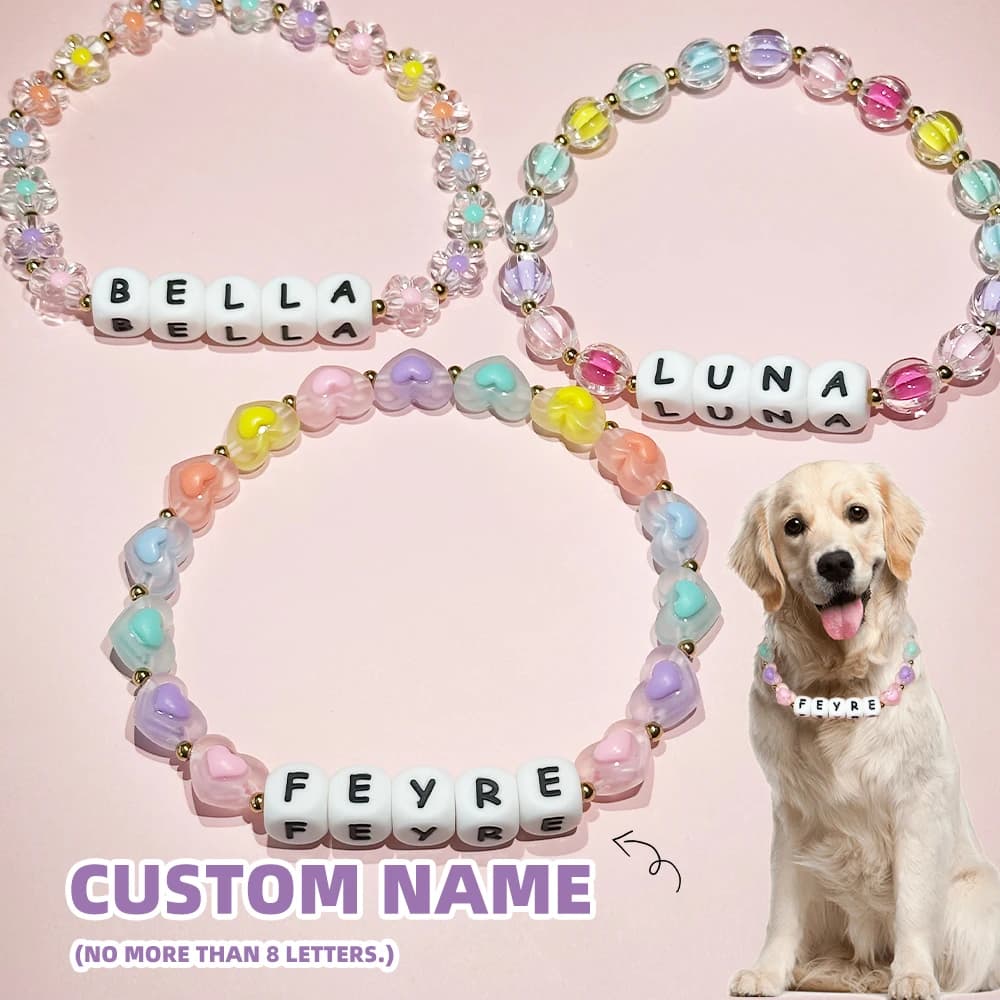 Collare personalizzato per cani da compagnia con nome personalizzato: perline colorate a forma di cuore e floreale, elegante e unico per cani e gatti