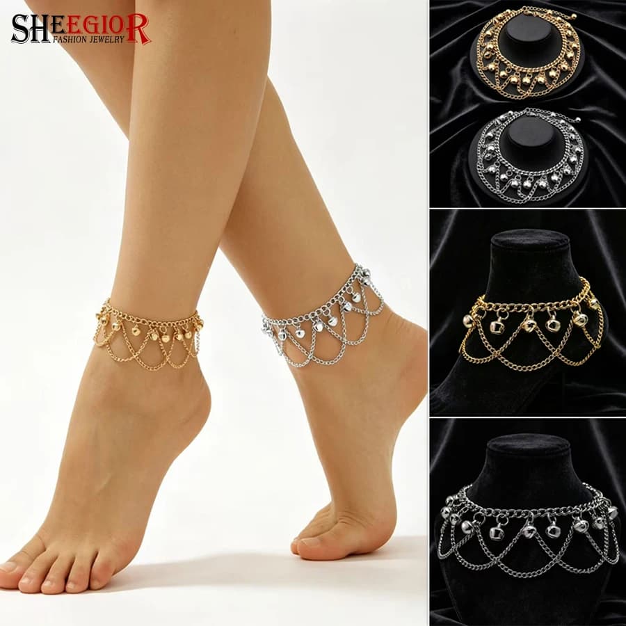 Cavigliere a strati con nappe e piccoli campanelli, ornamenti a ciondolo, per tempo libero, danza e sport, cavigliere ondulate, accessori per braccialetti alla caviglia
