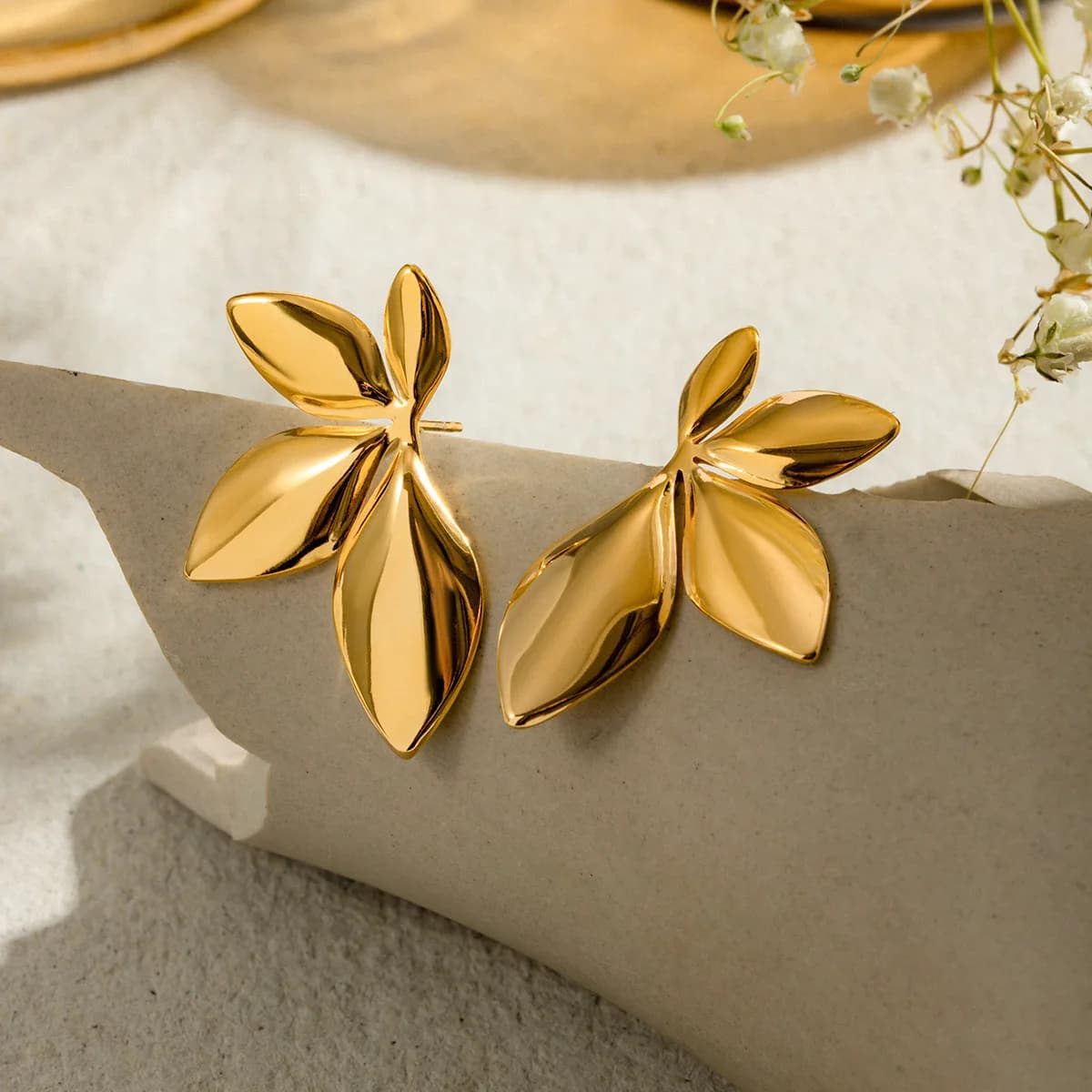 Orecchini a Foglia e Fiore in Argento 925 Stile Coreano per Donne, Gioielli in Metallo, Tendenza 2026, Orecchini Dorati da Donna