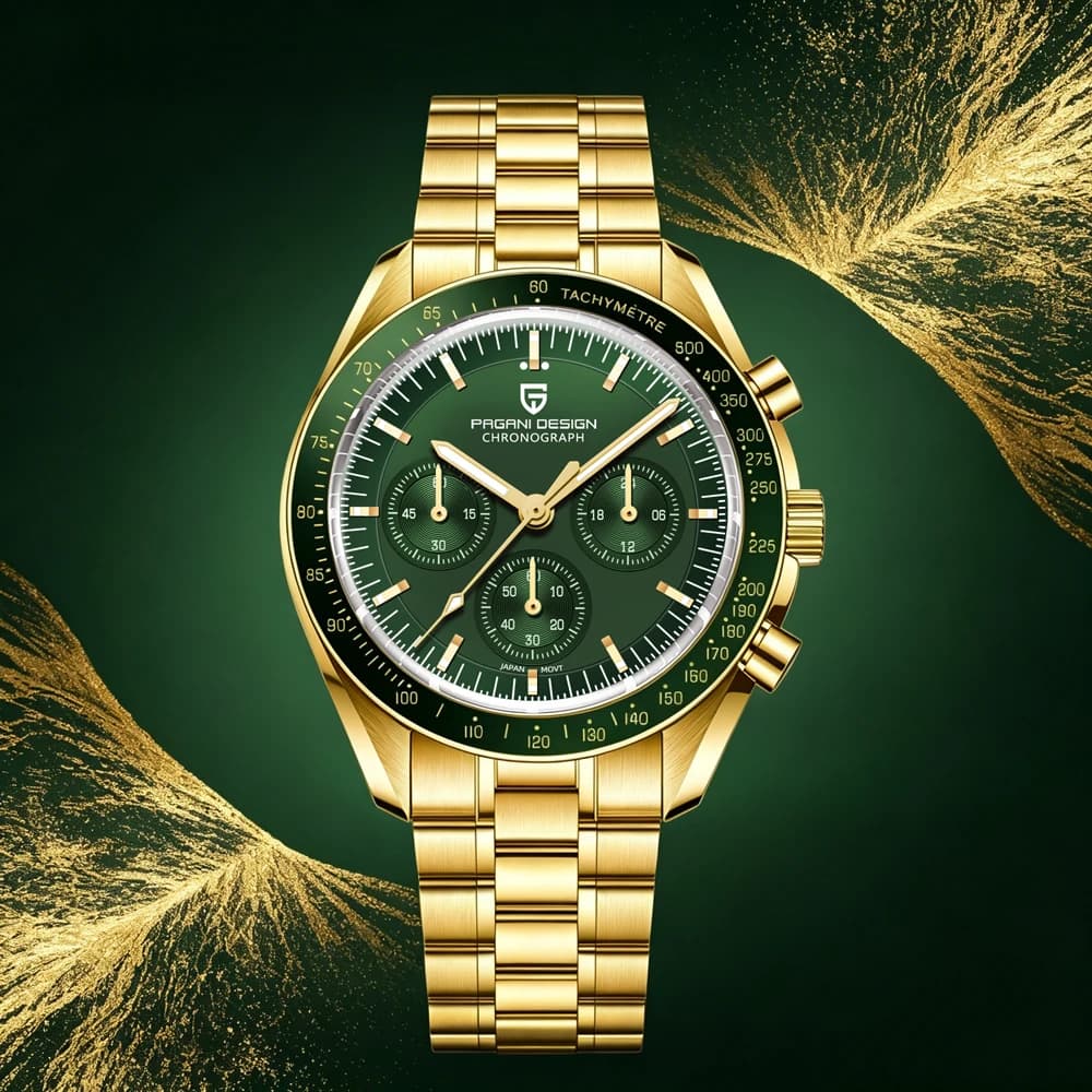 Orologio da Uomo PAGANI DESIGN Moon, Orologio al Quarzo di Lusso, Cronografo Sportivo, Vetro Zaffiro AR, Impermeabile, Luminoso, Regalo per Uomo