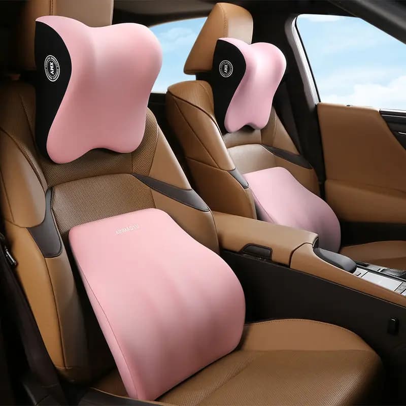 Comodo cuscino per seggiolino auto in memory foam con supporto lombare e cuscino per il collo in fibra sintetica intrecciata universale per veicolo