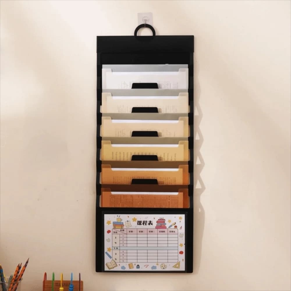 Fodable 6 Pockets Hanging File Folders Large Capacity Multi-color File Organizer Wall Mounted File Storage Bag Office
