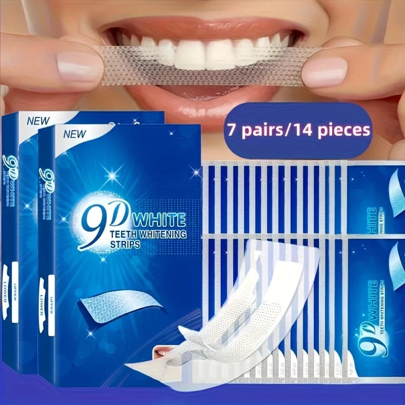 1 scatola (14 pezzi) strisce di gel sbiancante dentale 9D pulizia profonda denti sensibili gengive facile applicazione stick uso quotidiano sbiancante per denti