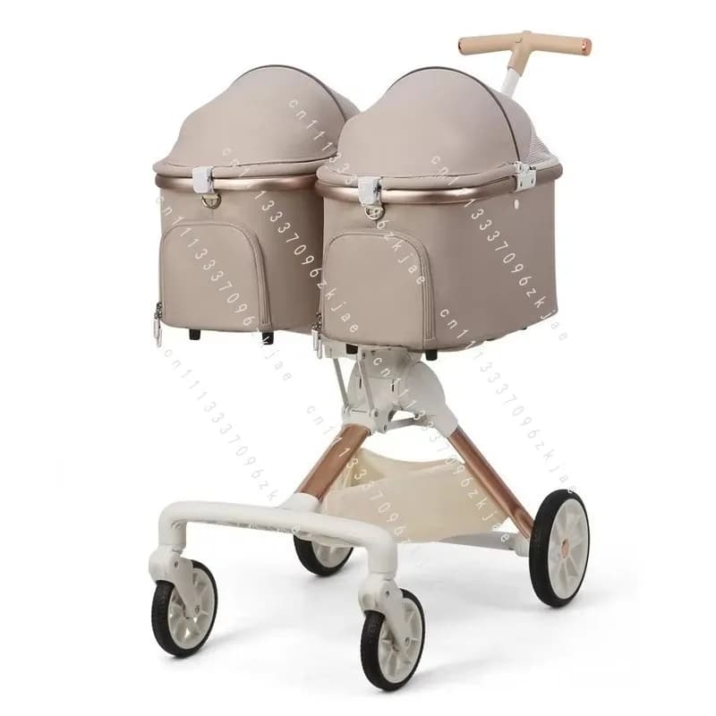 Cute Foldable Stroller for 2 Cats 4 Wheels Outdoor Dual Stroller Bag Detachable Dog Trolley Carrier Luxury Pet Products