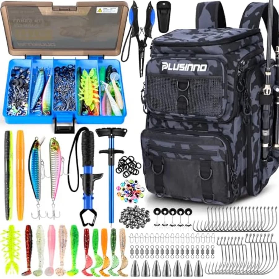 Fishing Backpack with Candle Holder and Tool Box 42L Large Bag Waterproof for Fishing Equipment
