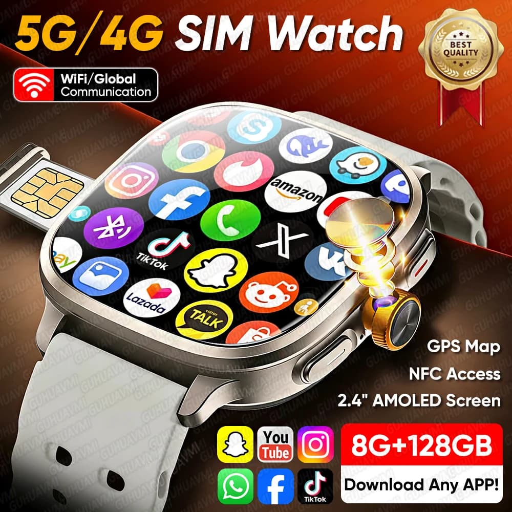 New Mini Phone Smartwatch 5G/4G Full Network 2.4" AMOLED Screen Video Call 8GB+128GB RAM Google Play 2100mAh WIFI GPS Smartwatch