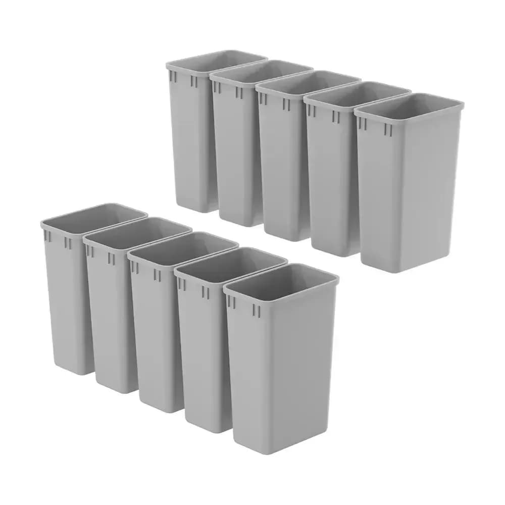 10 Pack 50Qt Stackable Wastebaskets, 13 Gallon Plastic Trash Cans for Kitchen, Bathroom, Office - Grey